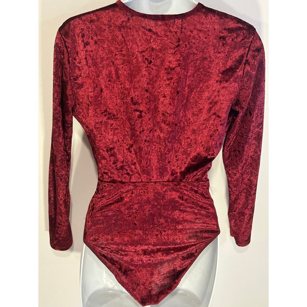 Vintage Fredericks of Hollywood Crushed Velvet Deep Plunge Bodysuit Wine Red Sm - Picture 3 of 9